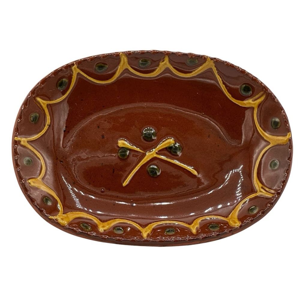 Lester Breininger Redware Pottery Trinket Dish Plate Decorated Signed 1984 Pa - Picture 2 of 9